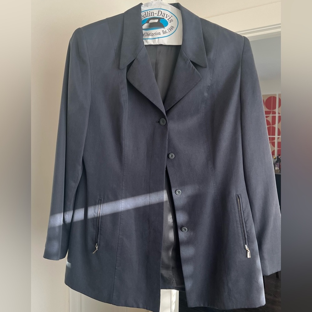 Structured Blue/Gray Blazer With Silver Hardware - image 2